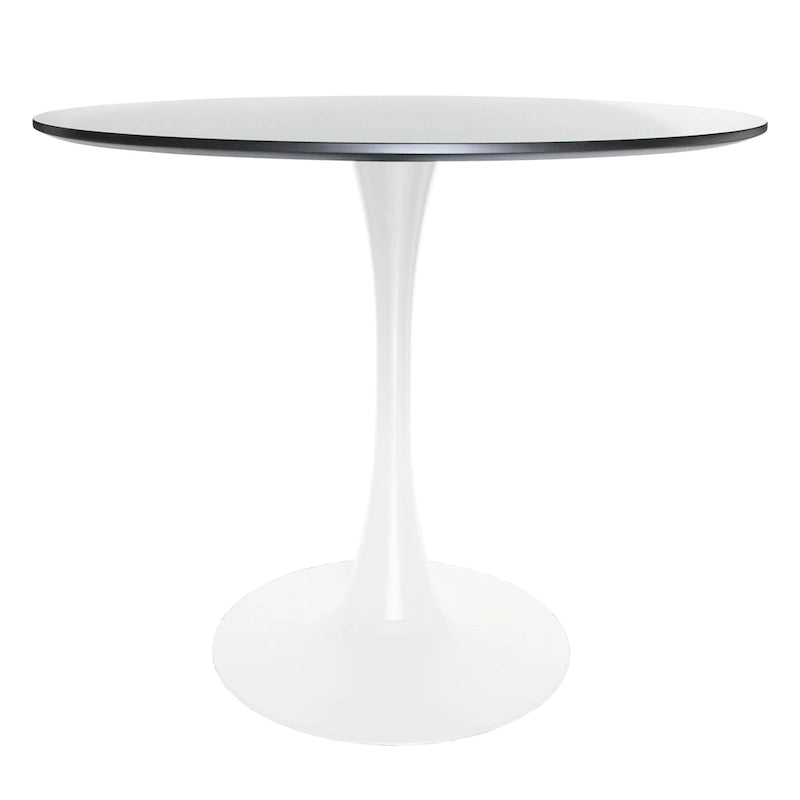 Bristol 32 Mid Century Modern Round Dining Table, MDF Wood Top & Glossy Iron Pedestal Base for Kitchen & Dining Room