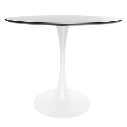 Bristol 32 Mid Century Modern Round Dining Table, MDF Wood Top & Glossy Iron Pedestal Base for Kitchen & Dining Room