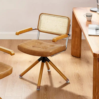 Art Leon Swivel PU Leather and Wooden Accent Chair