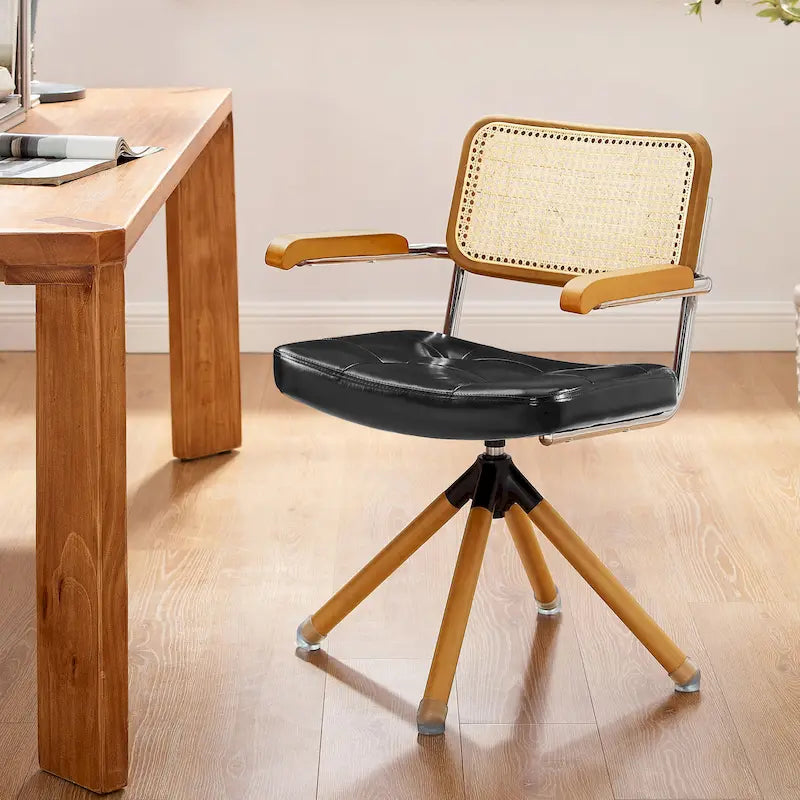 Art Leon Swivel PU Leather and Wooden Accent Chair