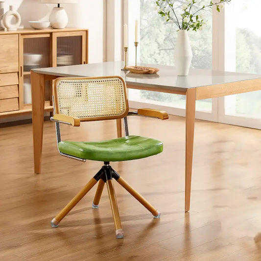 Art Leon Swivel PU Leather and Wooden Accent Chair