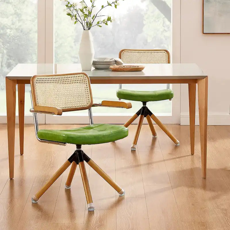 Art Leon Swivel PU Leather and Wooden Accent Chair