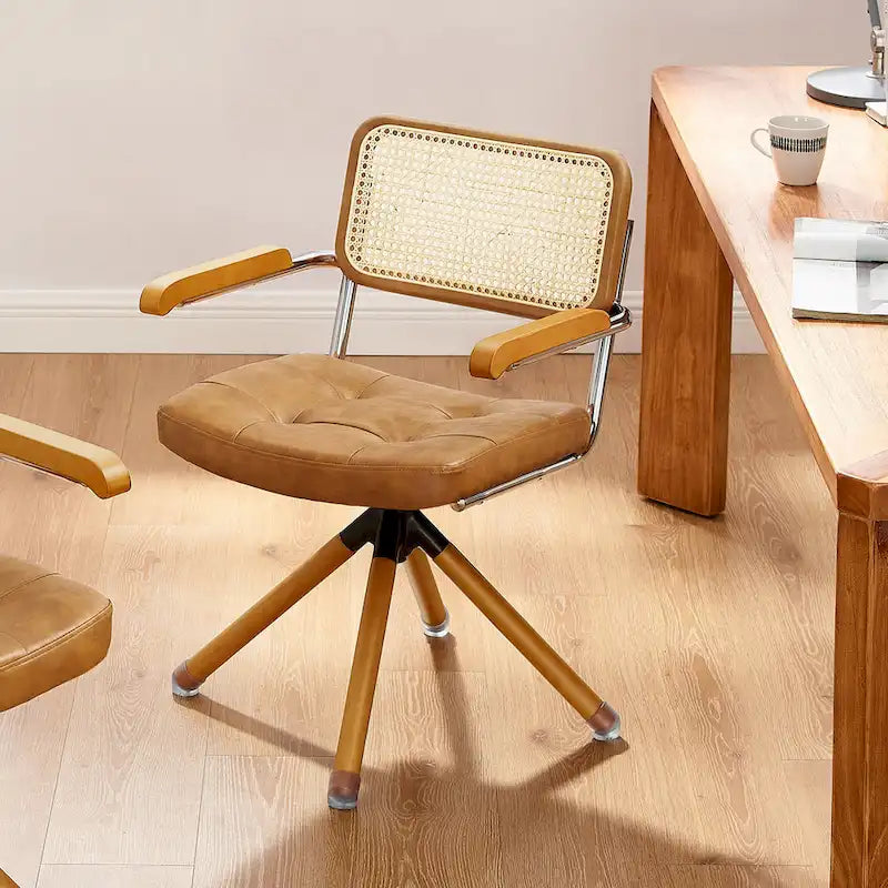 Art Leon Swivel PU Leather and Wooden Accent Chair