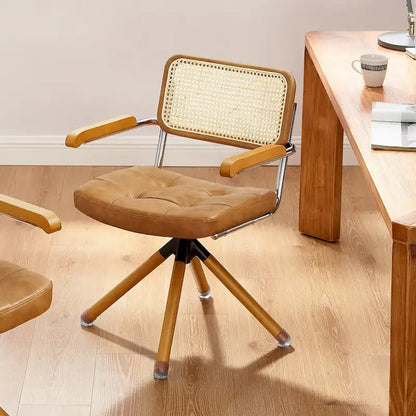 Art Leon Swivel PU Leather and Wooden Accent Chair