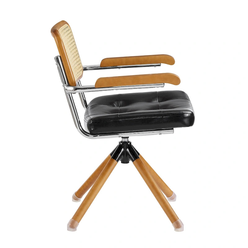 Art Leon Swivel PU Leather and Wooden Accent Chair