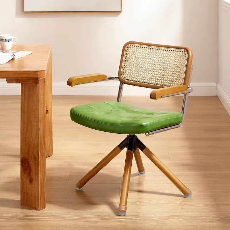 Art Leon Swivel PU Leather and Wooden Accent Chair