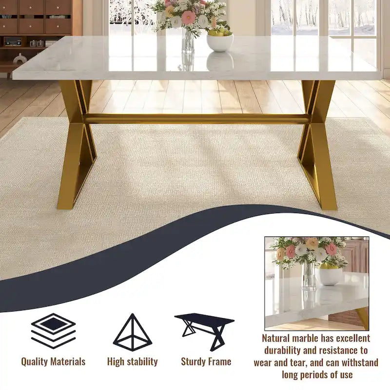 7-Piece Clihome Marble Dining Table with Velvet Chair Dining Chair
