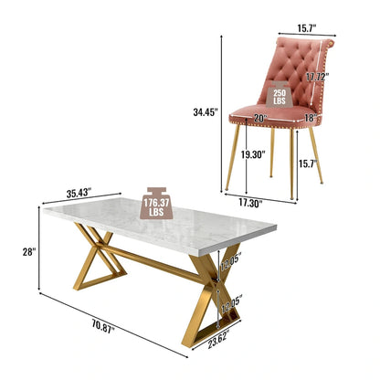 7-Piece Clihome Marble Dining Table with Velvet Chair Dining Chair