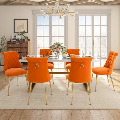 7-Piece Clihome Marble Dining Table with Velvet Chair Dining Chair