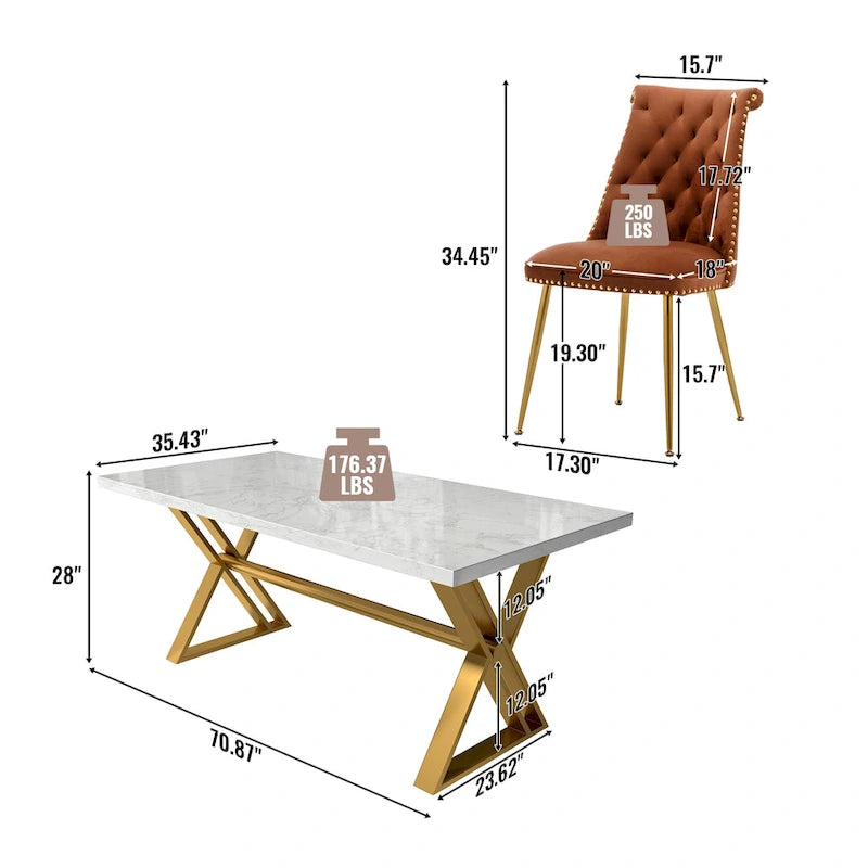 7-Piece Clihome Marble Dining Table with Velvet Chair Dining Chair