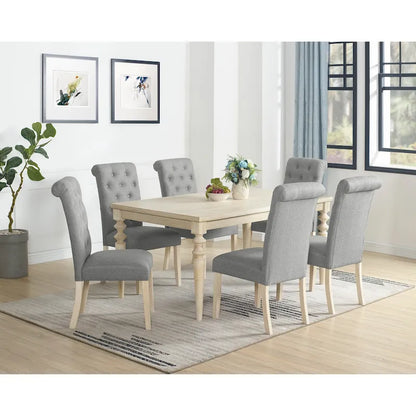 Roundhill Amonia 7-piece Dining Set, Turned-Leg Dining Table with 6 Tufted Chairs