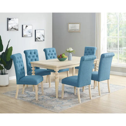 Roundhill Amonia 7-piece Dining Set, Turned-Leg Dining Table with 6 Tufted Chairs