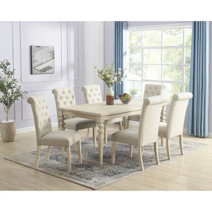 Roundhill Amonia 7-piece Dining Set, Turned-Leg Dining Table with 6 Tufted Chairs