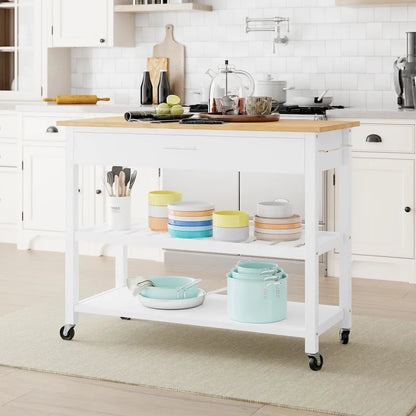 Futzca Kitchen Island Cart on Wheels with Large Worktop,Towel Rack,Drawers and Open Shelves - N/A