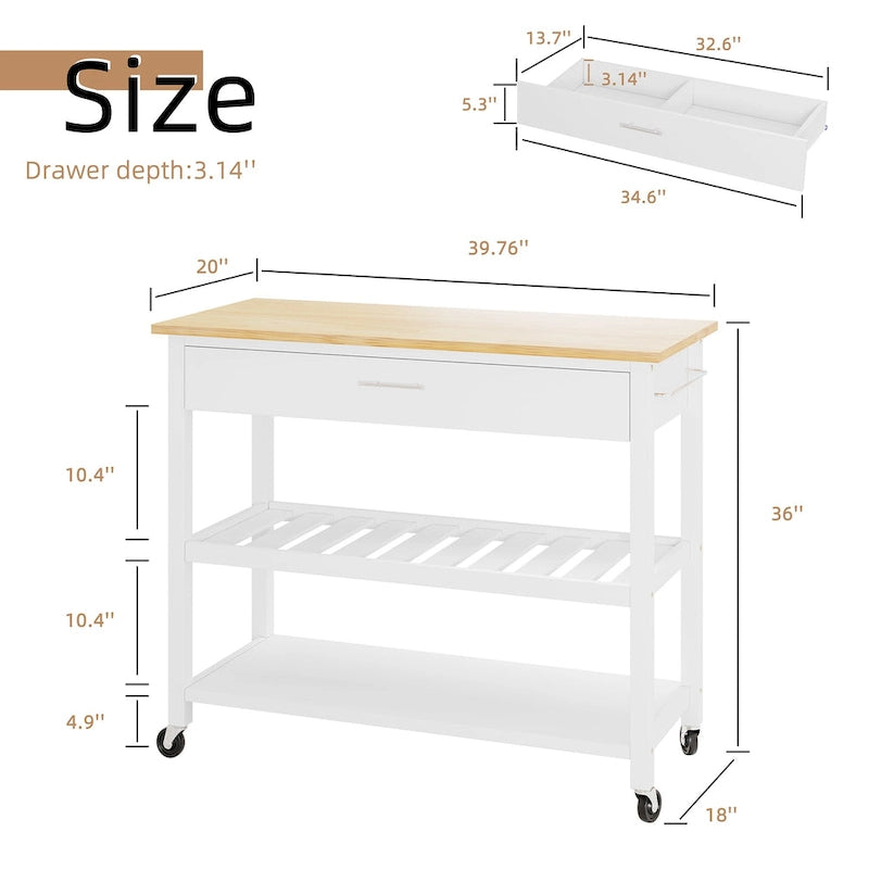 Futzca Kitchen Island Cart on Wheels with Large Worktop,Towel Rack,Drawers and Open Shelves - N/A