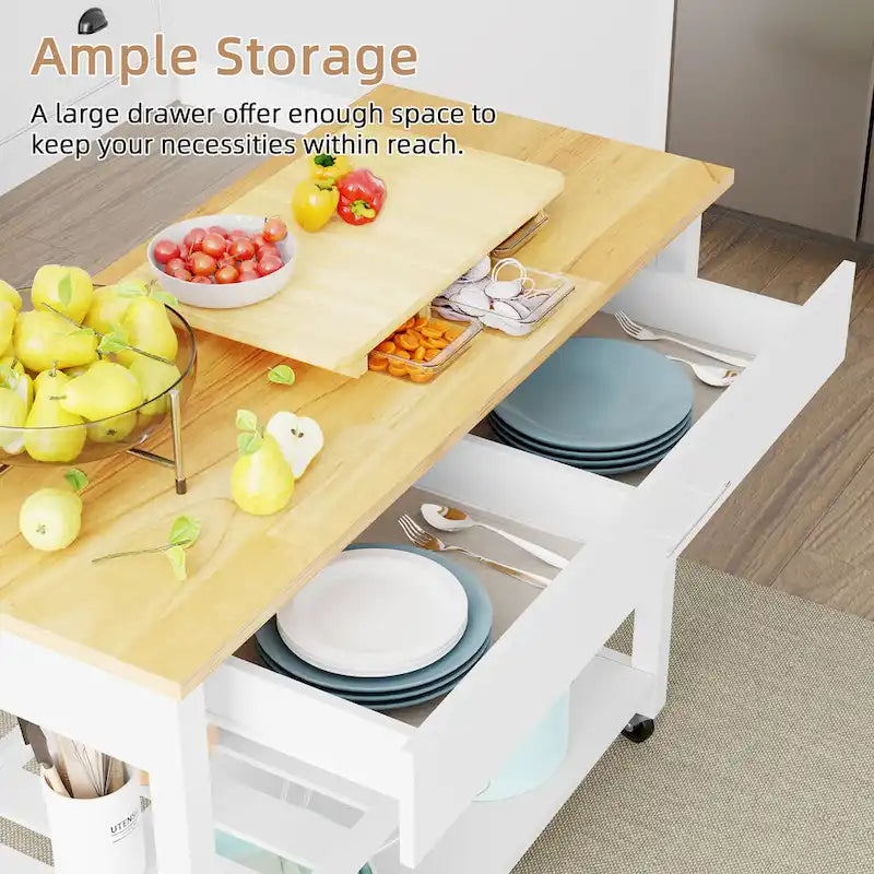 Futzca Kitchen Island Cart on Wheels with Large Worktop,Towel Rack,Drawers and Open Shelves - N/A