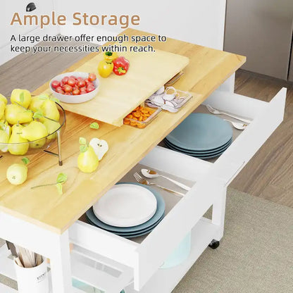 Futzca Kitchen Island Cart on Wheels with Large Worktop,Towel Rack,Drawers and Open Shelves - N/A
