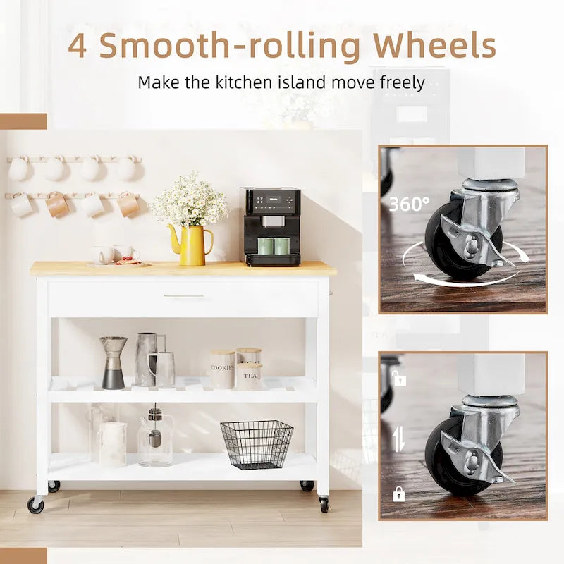 Futzca Kitchen Island Cart on Wheels with Large Worktop,Towel Rack,Drawers and Open Shelves - N/A