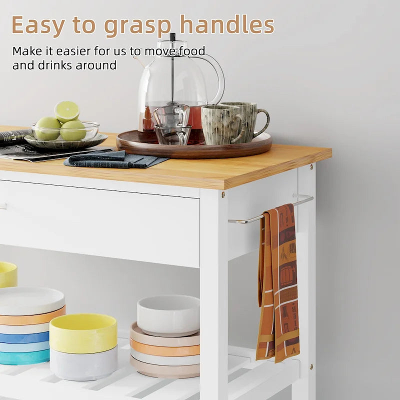 Futzca Kitchen Island Cart on Wheels with Large Worktop,Towel Rack,Drawers and Open Shelves - N/A