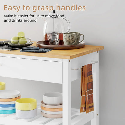 Futzca Kitchen Island Cart on Wheels with Large Worktop,Towel Rack,Drawers and Open Shelves - N/A