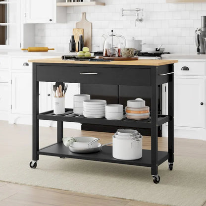 Futzca Kitchen Island Cart on Wheels with Large Worktop,Towel Rack,Drawers and Open Shelves - N/A