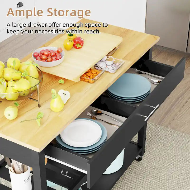 Futzca Kitchen Island Cart on Wheels with Large Worktop,Towel Rack,Drawers and Open Shelves - N/A