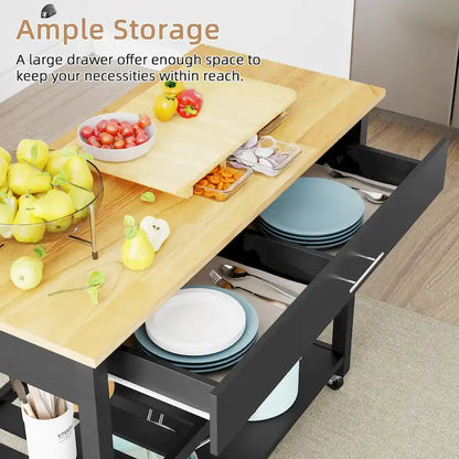Futzca Kitchen Island Cart on Wheels with Large Worktop,Towel Rack,Drawers and Open Shelves - N/A