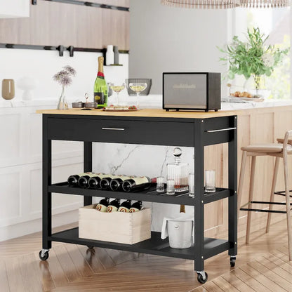 Futzca Kitchen Island Cart on Wheels with Large Worktop,Towel Rack,Drawers and Open Shelves - N/A