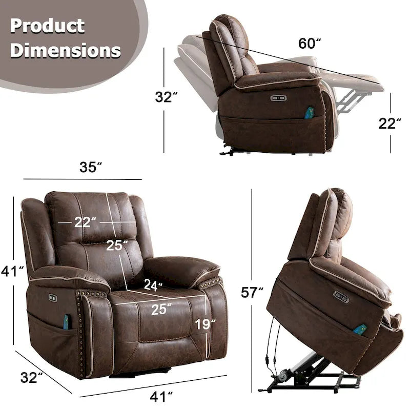 Power Lift comfortable chair with massage heating, cup holder and USB port