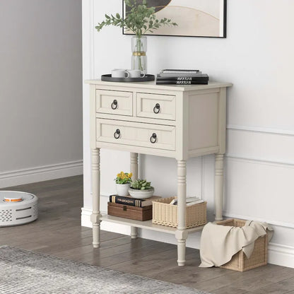 Console Entryway Table with 3 Drawers Open Shelf Beige/Dark Grey