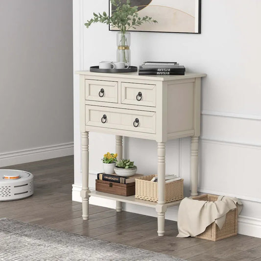 Console Entryway Table with 3 Drawers Open Shelf Beige/Dark Grey