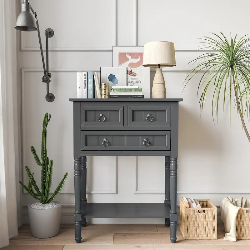 Console Entryway Table with 3 Drawers Open Shelf Beige/Dark Grey