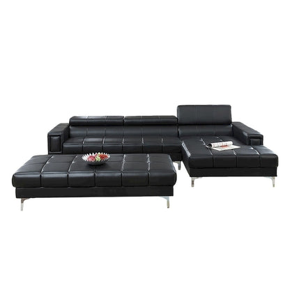Bobkona Hayden Bonded Leather 2-Pcs Sectional Sofa Loveseat with Adjustable Back. Ottoman included