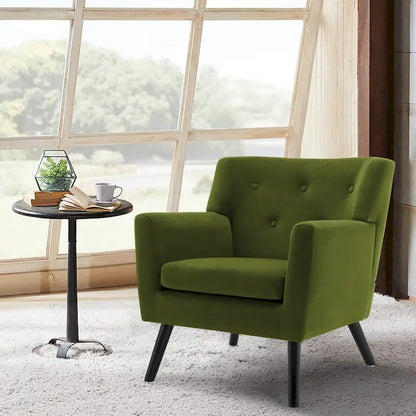 Velvet Upholstered Armchair Tufted Accent Chair for Living Room - 28.35W x 27.56D x 30.71H