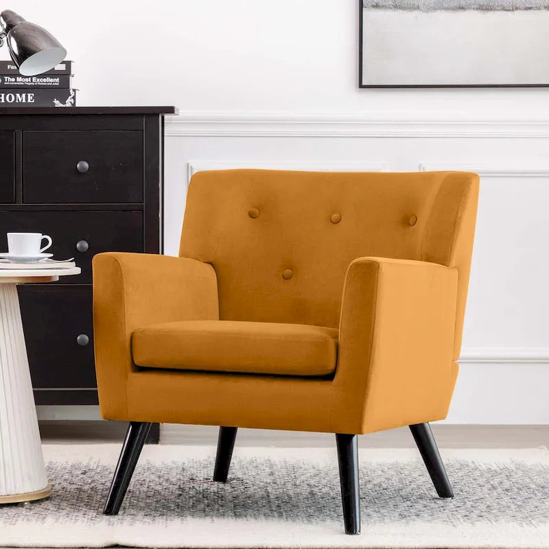 Velvet Upholstered Armchair Tufted Accent Chair for Living Room - 28.35W x 27.56D x 30.71H