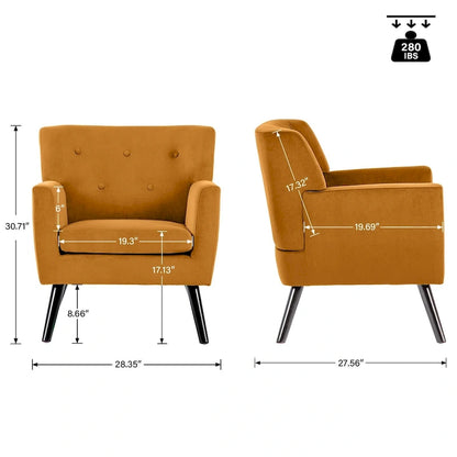 Velvet Upholstered Armchair Tufted Accent Chair for Living Room - 28.35W x 27.56D x 30.71H