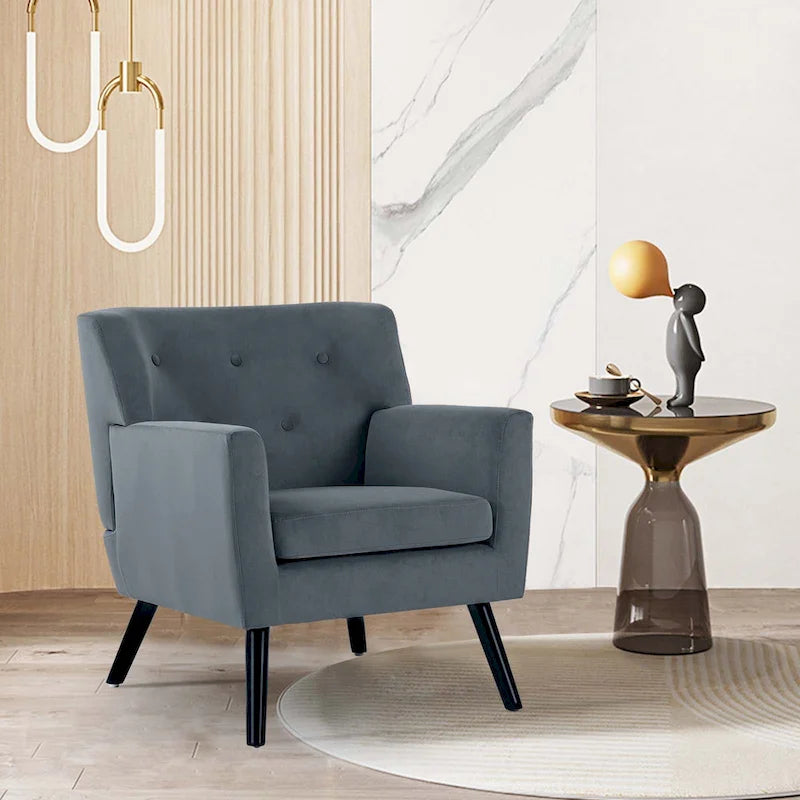 Velvet Upholstered Armchair Tufted Accent Chair for Living Room - 28.35W x 27.56D x 30.71H