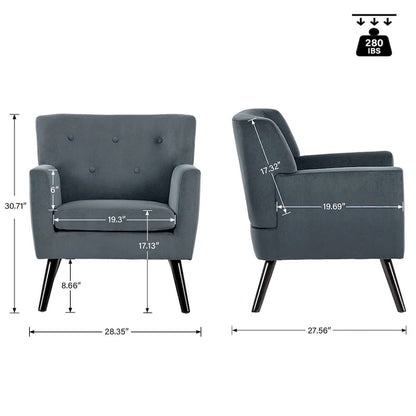 Velvet Upholstered Armchair Tufted Accent Chair for Living Room - 28.35W x 27.56D x 30.71H