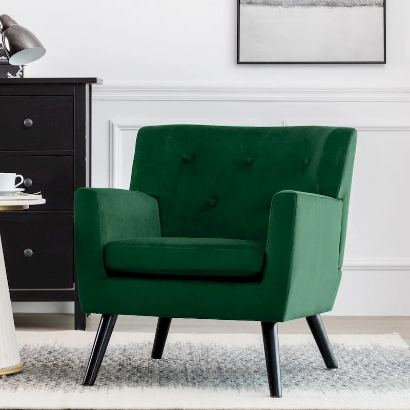Velvet Upholstered Armchair Tufted Accent Chair for Living Room - 28.35W x 27.56D x 30.71H