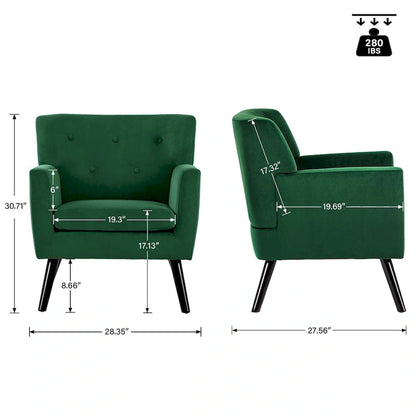 Velvet Upholstered Armchair Tufted Accent Chair for Living Room - 28.35W x 27.56D x 30.71H