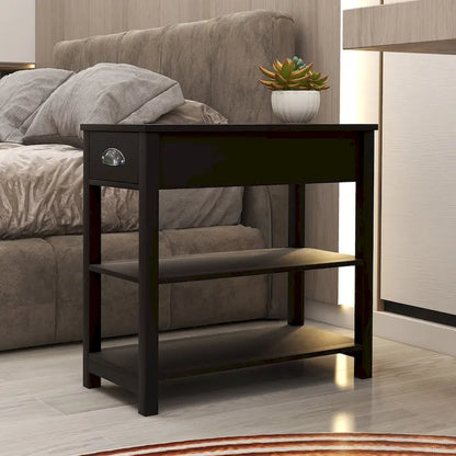 Narrow Flip Top Side Table with Drawer End Table with 2-Tiers Open Storage Shelves Sofa Table for Living Room,Bedroom