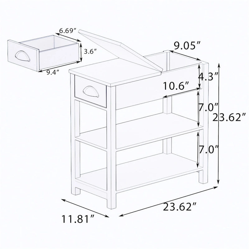 Narrow Flip Top Side Table with Drawer End Table with 2-Tiers Open Storage Shelves Sofa Table for Living Room,Bedroom