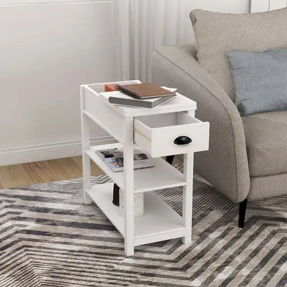 Narrow Flip Top Side Table with Drawer End Table with 2-Tiers Open Storage Shelves Sofa Table for Living Room,Bedroom