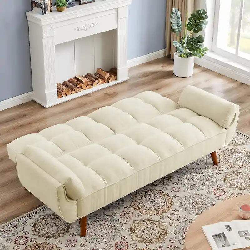 75.39 IN. Futon Sofa Bed, Convertible Upholstered Couch Sleeper with Reclining Sleeper Split Tufted Back
