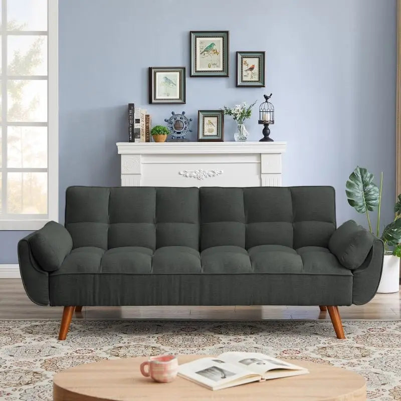75.39 IN. Futon Sofa Bed, Convertible Upholstered Couch Sleeper with Reclining Sleeper Split Tufted Back