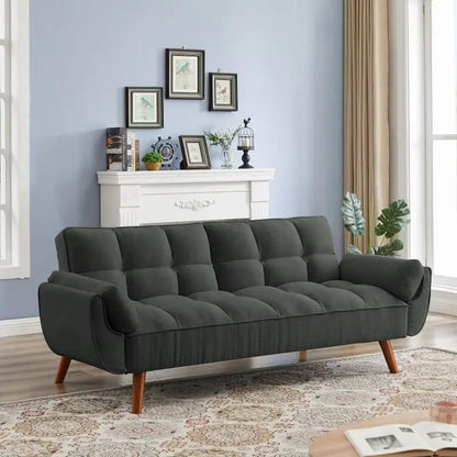 75.39 IN. Futon Sofa Bed, Convertible Upholstered Couch Sleeper with Reclining Sleeper Split Tufted Back