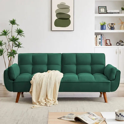 75.39 IN. Futon Sofa Bed, Convertible Upholstered Couch Sleeper with Reclining Sleeper Split Tufted Back