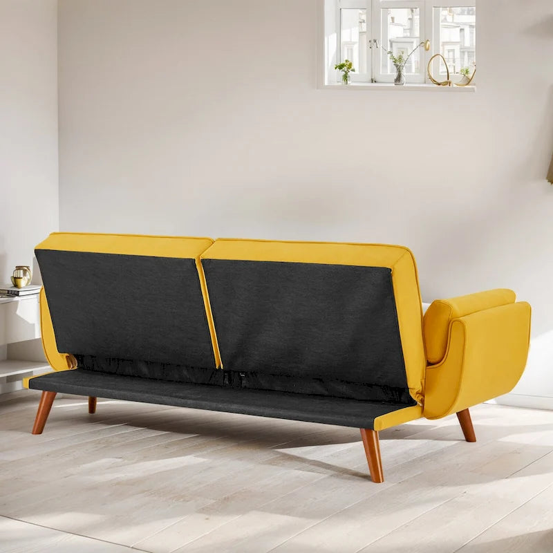 75.39 IN. Futon Sofa Bed, Convertible Upholstered Couch Sleeper with Reclining Sleeper Split Tufted Back