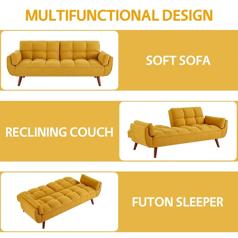 75.39 IN. Futon Sofa Bed, Convertible Upholstered Couch Sleeper with Reclining Sleeper Split Tufted Back