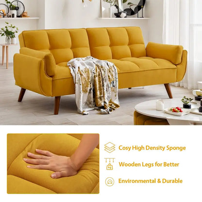 75.39 IN. Futon Sofa Bed, Convertible Upholstered Couch Sleeper with Reclining Sleeper Split Tufted Back